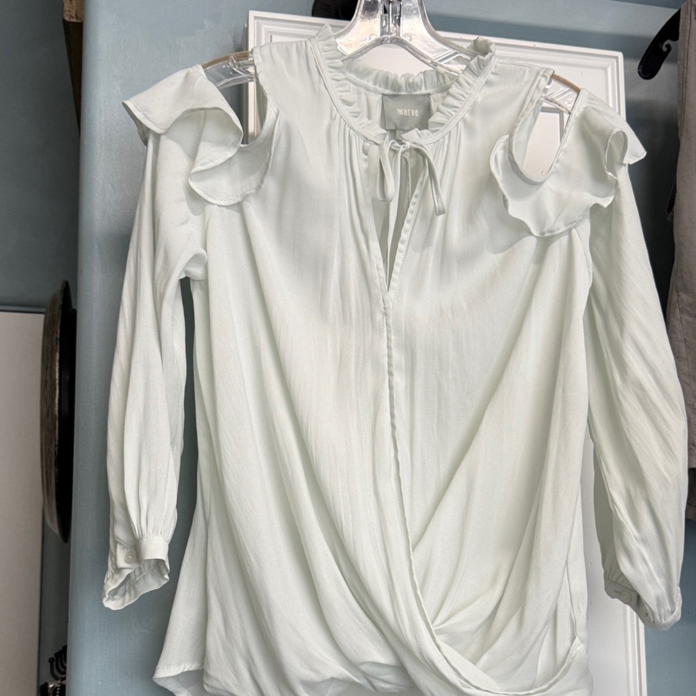 Maeve Mint Ruffle Cold Shoulder Blouse